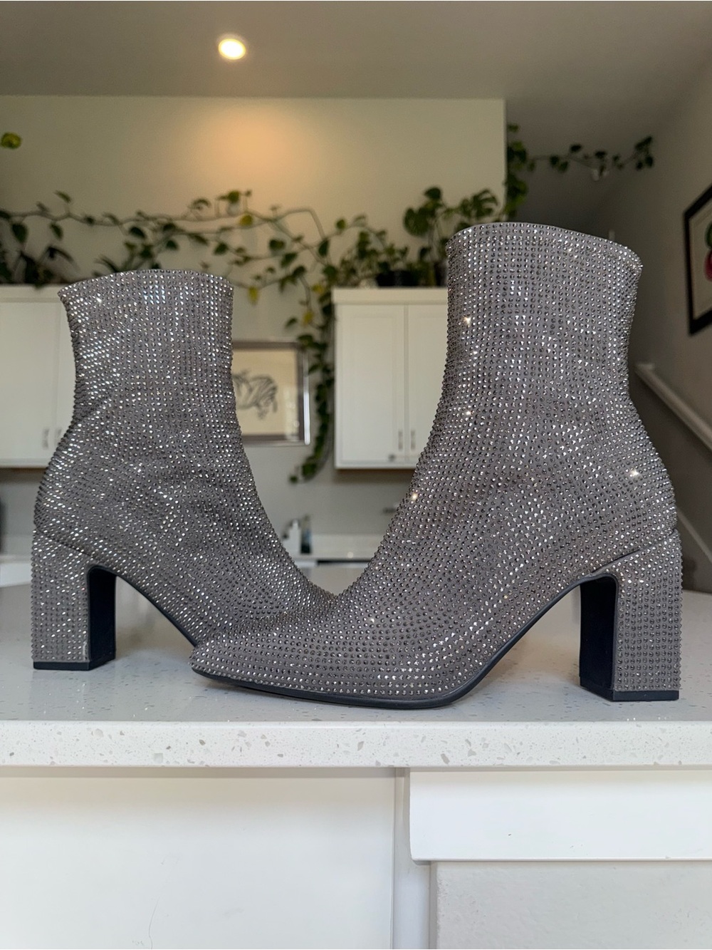 A New Day Gray Rhinestone Embellished Ankle Booties